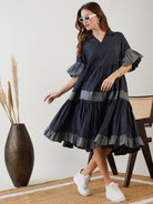 The Kaftan Company Dresses Blue Polka Dot Layered Chic Denim Dress