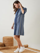 The Kaftan Company Dresses Blue Tribal Print Ruffled Nursing Dress