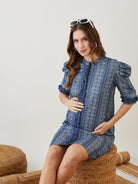 The Kaftan Company Dresses Blue Tribal Print Ruffled Nursing Dress