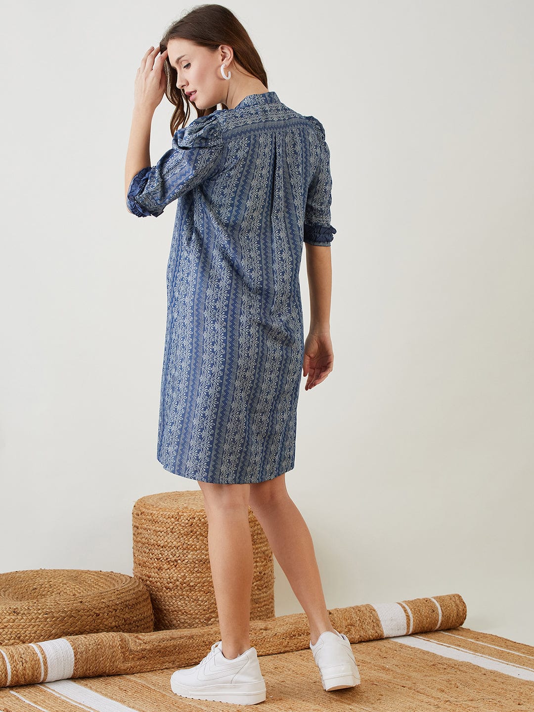 The Kaftan Company Dresses Blue Tribal Print Ruffled Nursing Dress