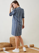 The Kaftan Company Dresses Blue Tribal Print Ruffled Nursing Dress
