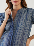 The Kaftan Company Dresses Blue Tribal Print Ruffled Nursing Dress