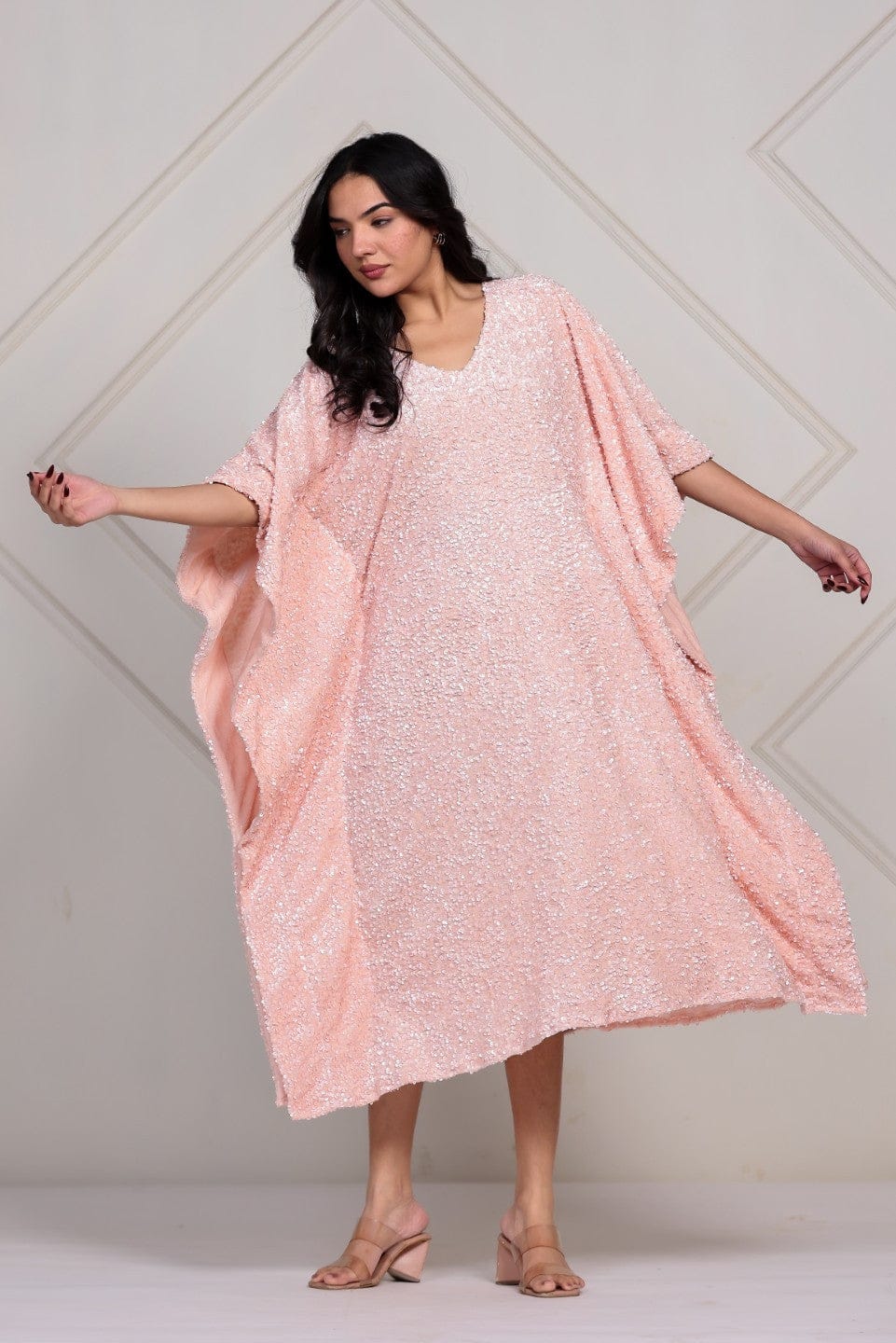 The Kaftan Company Dresses Blush Pink All-Over Sequin Kaftan Dress