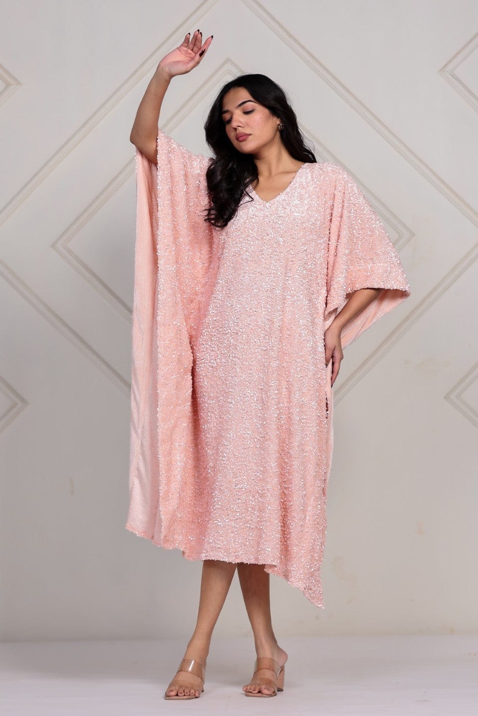 The Kaftan Company Dresses Blush Pink All-Over Sequin Kaftan Dress
