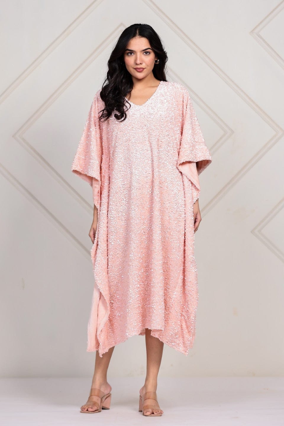 The Kaftan Company Dresses Blush Pink All-Over Sequin Kaftan Dress