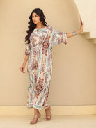 The Kaftan Company Dresses Brown and Beige Geometric Viscose Maxi Dress