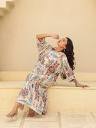 The Kaftan Company Dresses Brown and Beige Geometric Viscose Maxi Dress