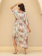 The Kaftan Company Dresses Brown and Beige Geometric Viscose Maxi Dress