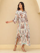 The Kaftan Company Dresses Brown and Beige Geometric Viscose Maxi Dress