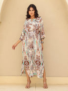 The Kaftan Company Dresses Brown and Beige Geometric Viscose Maxi Dress