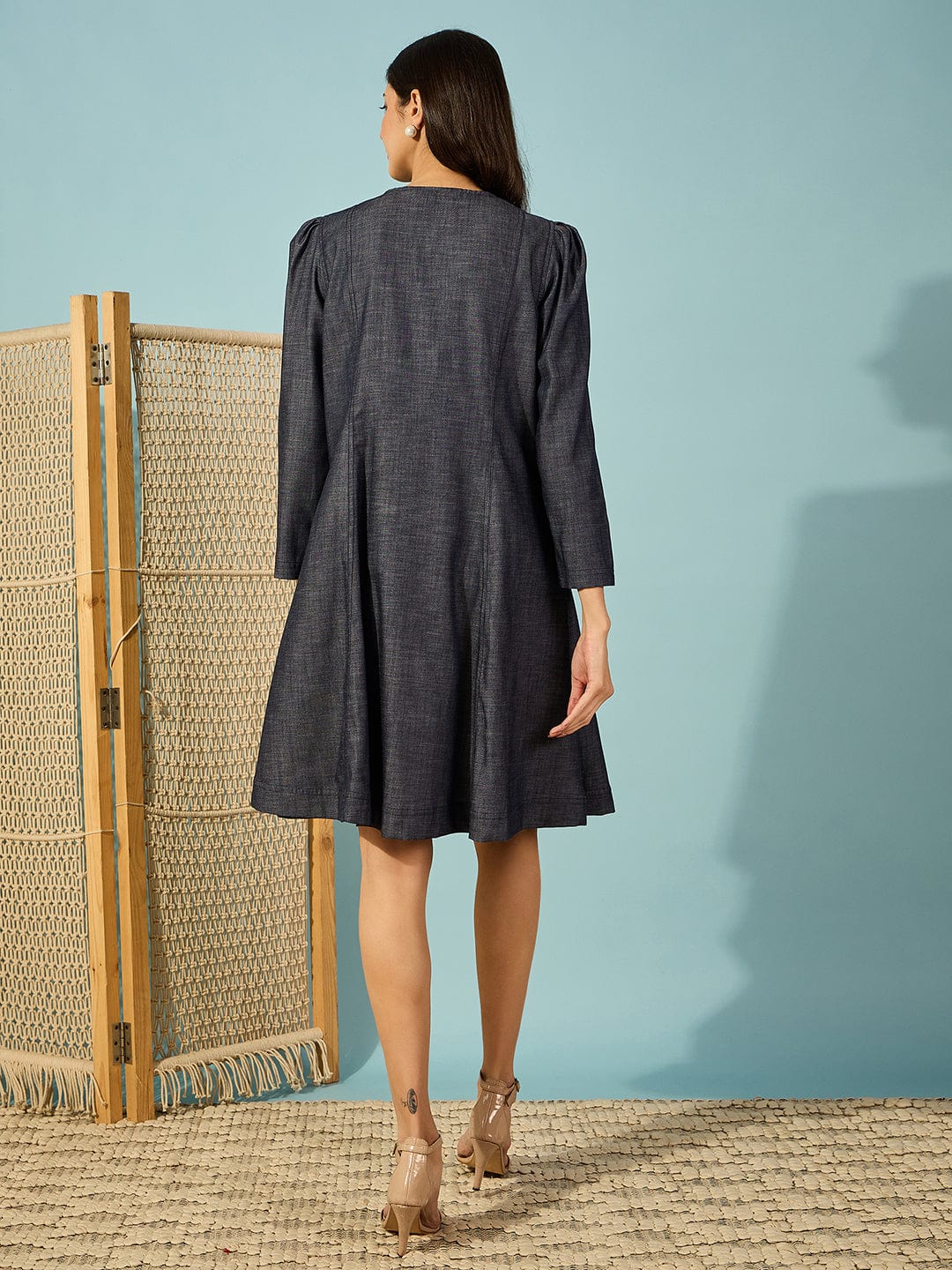 The Kaftan Company Dresses Dark Blue Fit and Flare Denim Dress