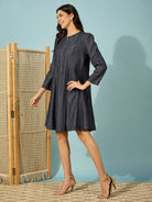 The Kaftan Company Dresses Dark Blue Fit and Flare Denim Dress