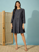 The Kaftan Company Dresses Dark Blue Fit and Flare Denim Dress