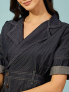 The Kaftan Company Dresses Dark Blue Notch Collar Denim Midi Dress