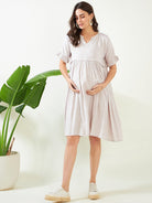 The Kaftan Company Dresses Earthy Grey Soft Cotton Maternity and Feeding Dress