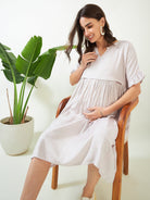 The Kaftan Company Dresses Earthy Grey Soft Cotton Maternity and Feeding Dress