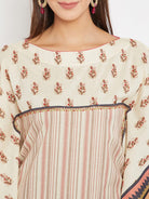 The Kaftan Company Dresses Embroidered Buta with Stripes Linen Kaftan Dress