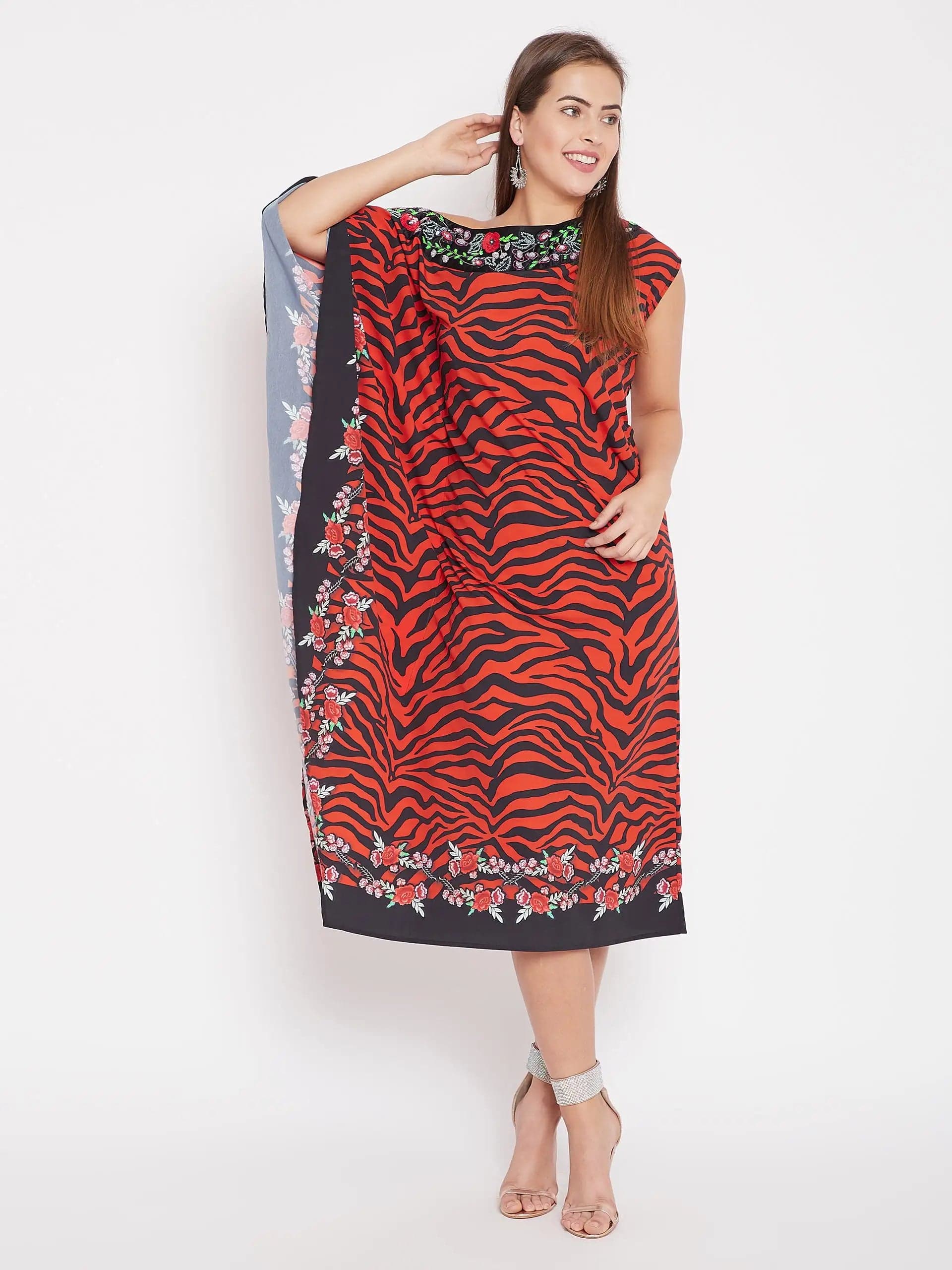 The Kaftan Company Dresses Embroidered Drop Shoulder Crepe Kaftan - (Clearance - Final Sale)