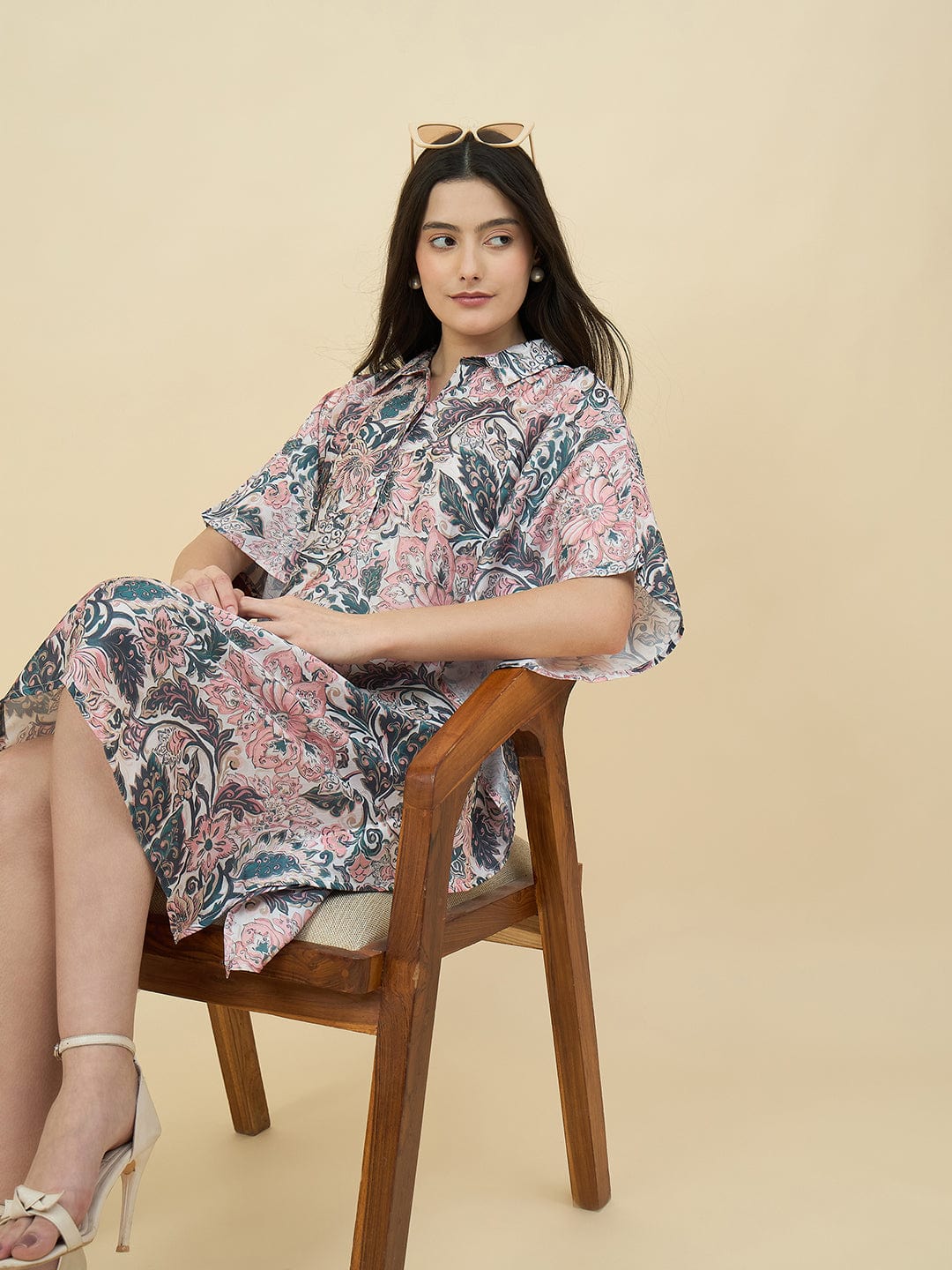 The Kaftan Company Dresses Floral Linen Satin Kaftan Dress