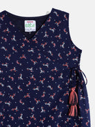 The Kaftan Company Dresses Girls Blue Deer Wrap Tieup Western Dress