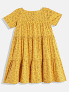 The Kaftan Company Dresses Girls Yellow  Doodle Pom Pom Cute Day Wear Western Dress