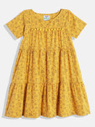 The Kaftan Company Dresses Girls Yellow  Doodle Pom Pom Cute Day Wear Western Dress
