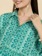 The Kaftan Company Dresses Green Viscose Rayon Maternity Dress with Shirt Collar and Feeding Placket