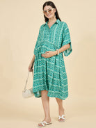 The Kaftan Company Dresses Green Viscose Rayon Maternity Dress with Shirt Collar and Feeding Placket