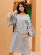 The Kaftan Company Dresses Grey Ikat Printed Cotton Dress With Pockets