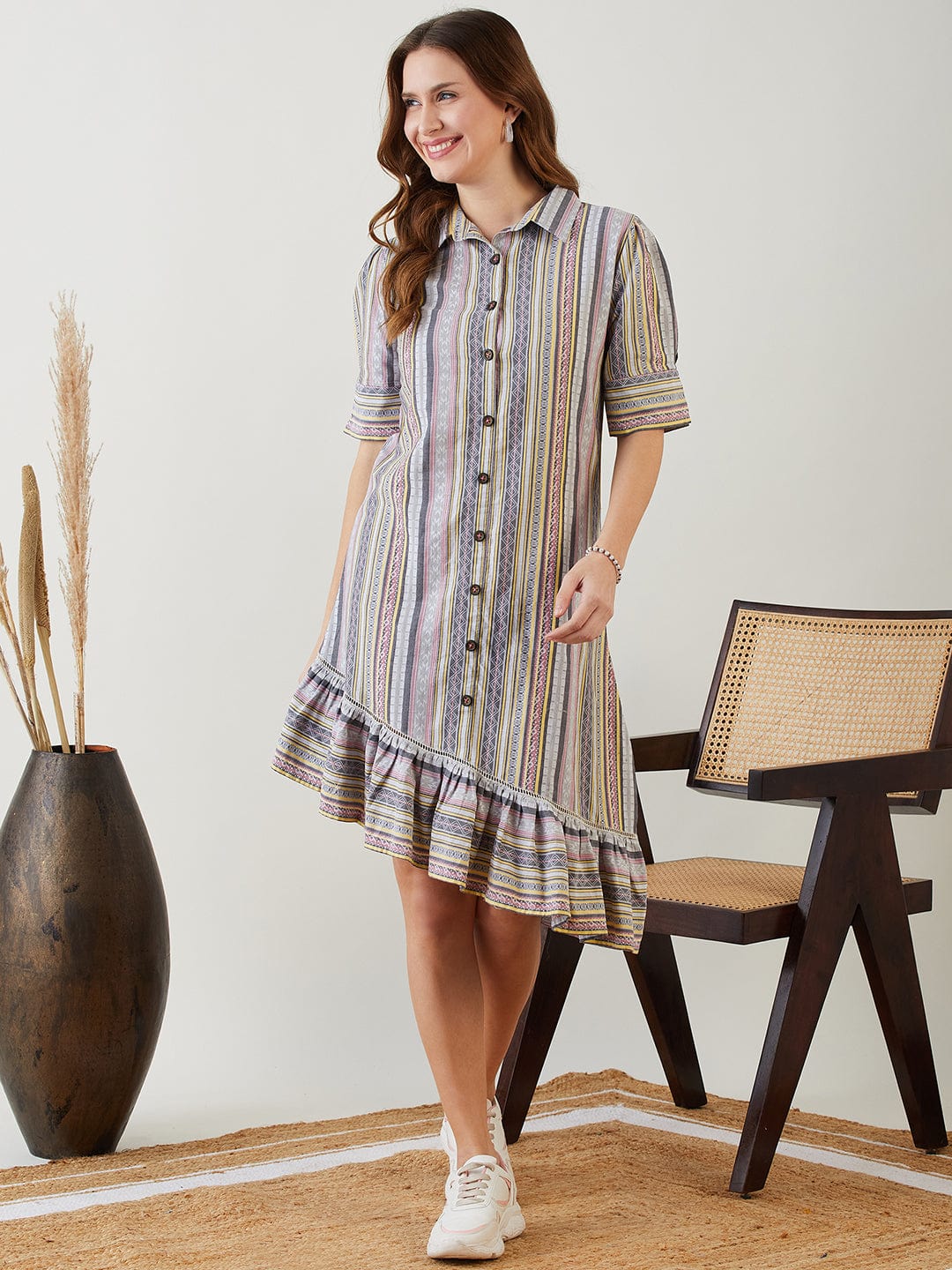 Women Grey Jacquard Knee Length Dress The Kaftan Company XL Women Grey Jacquard Knee Length Dress The Kaftan Company XL