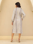 The Kaftan Company Dresses Grey Stripes Printed Cotton Dress