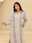 The Kaftan Company Dresses Grey Stripes Printed Cotton Dress