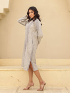 The Kaftan Company Dresses Grey Stripes Printed Cotton Dress