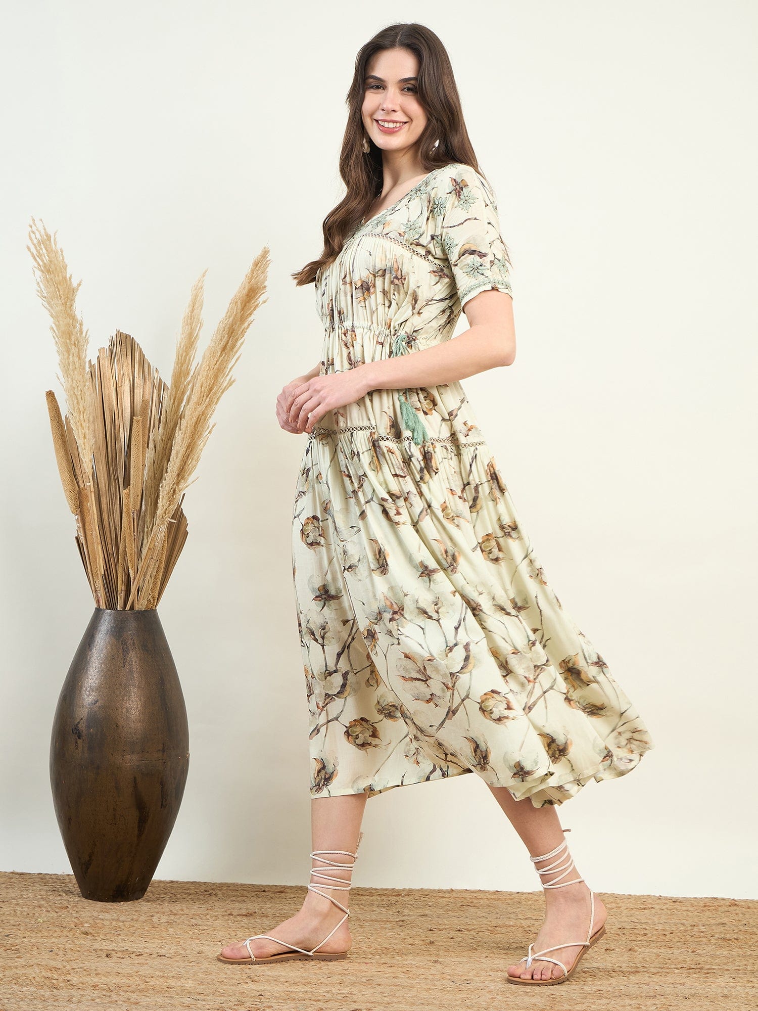 The Kaftan Company Dresses Hand Embroidered Flowy Floral Resort Dress