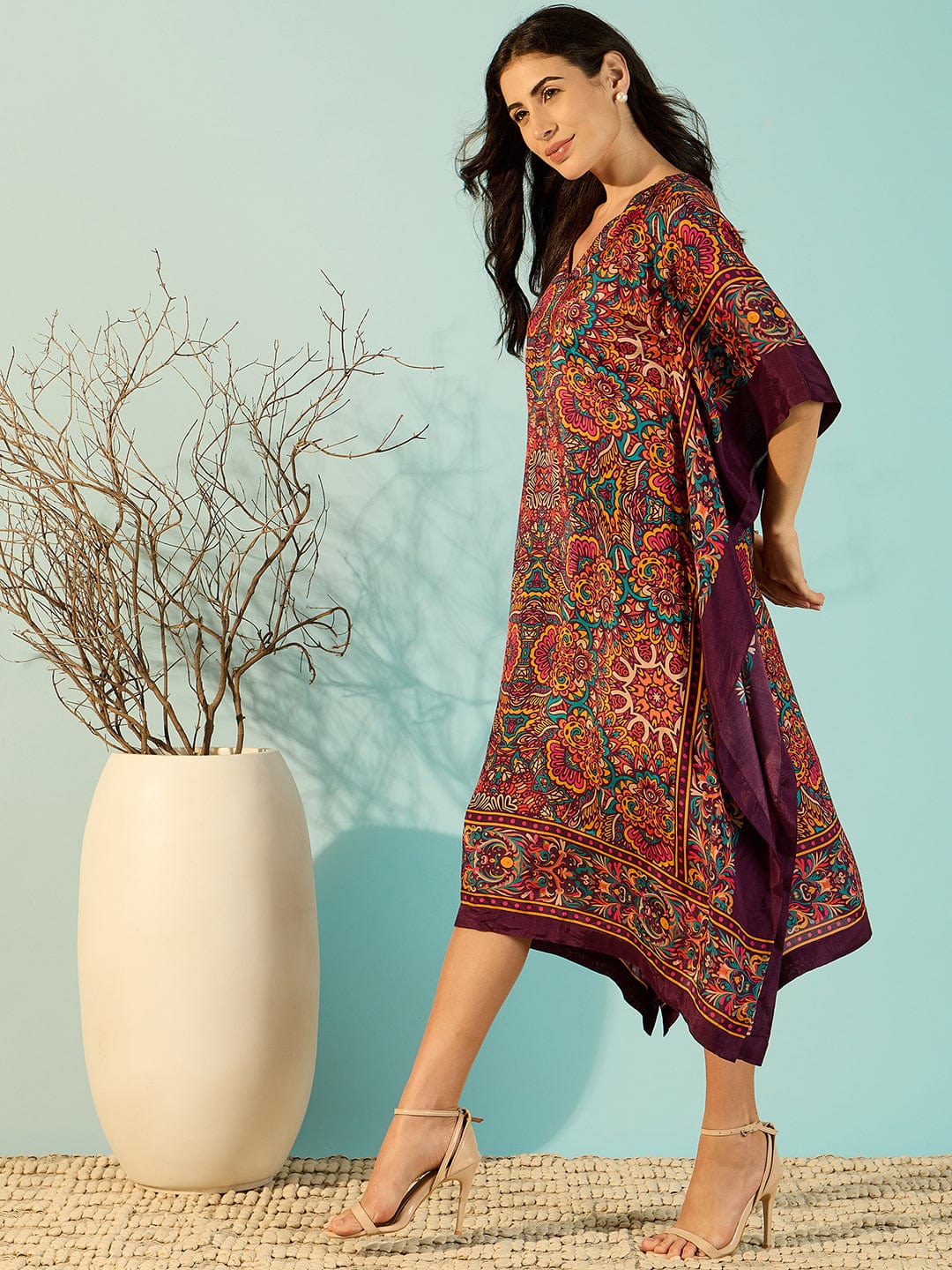 The Kaftan Company Dresses Kaleidoscopic Florals Printed Daywear Kaftan Dress
