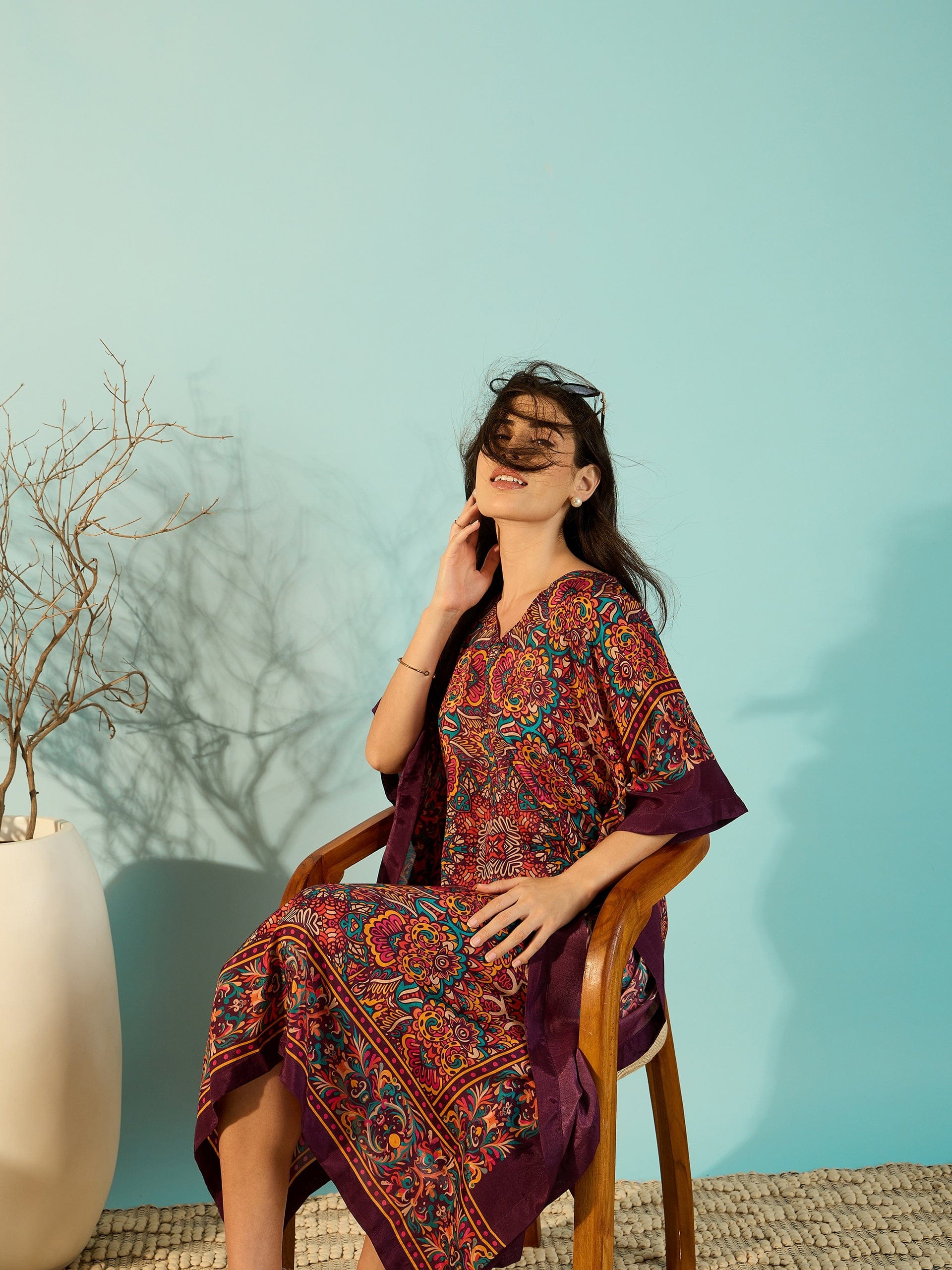The Kaftan Company Dresses Kaleidoscopic Florals Printed Daywear Kaftan Dress