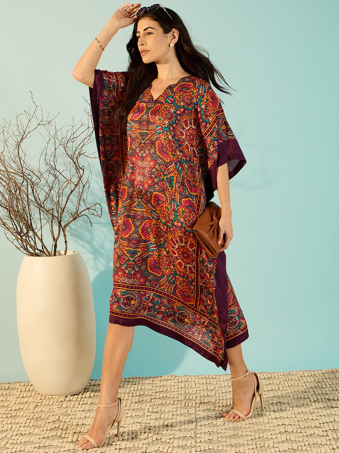 The Kaftan Company Dresses Kaleidoscopic Florals Printed Daywear Kaftan Dress