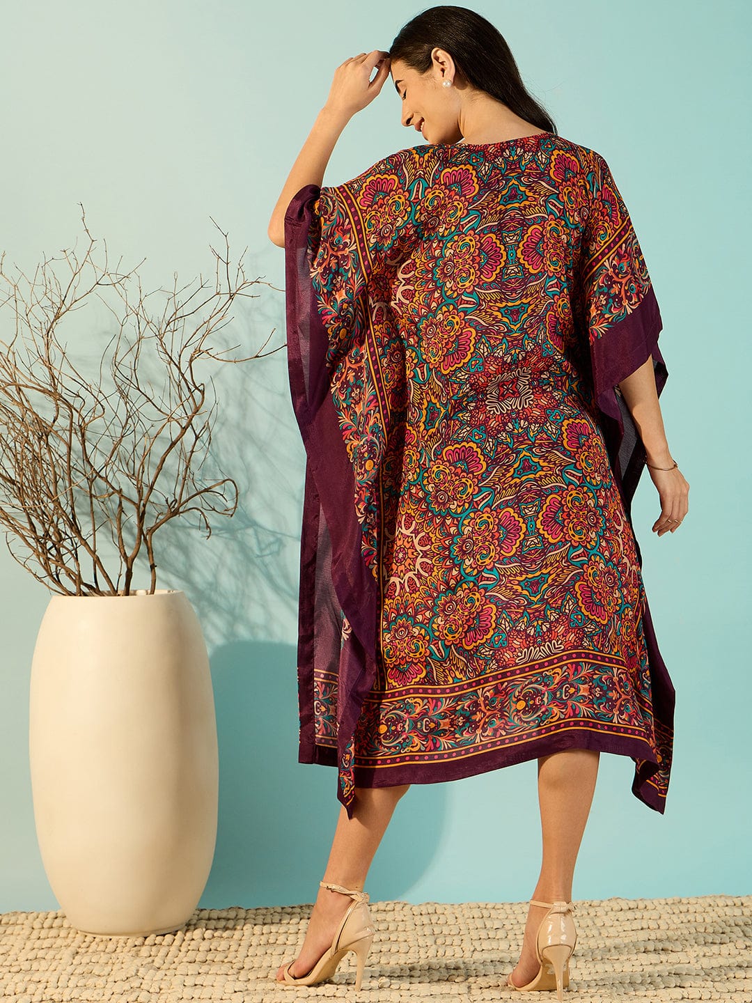 The Kaftan Company Dresses Kaleidoscopic Florals Printed Daywear Kaftan Dress