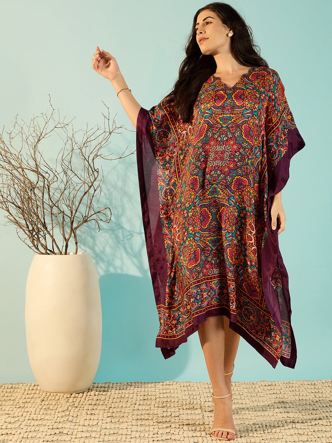 The Kaftan Company Dresses Kaleidoscopic Florals Printed Daywear Kaftan Dress