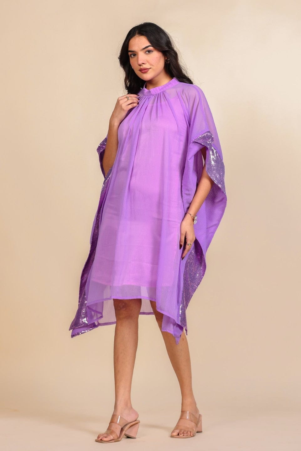 The Kaftan Company Dresses Lavender Georgette and Satin Layered Partywear Dress
