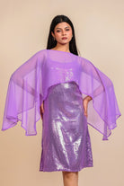 The Kaftan Company Dresses Lavender Sequin Dress with Georgette Cape Overlay