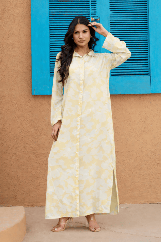 The Kaftan Company Dresses Lemon Floral Full-Length Shirt Dress