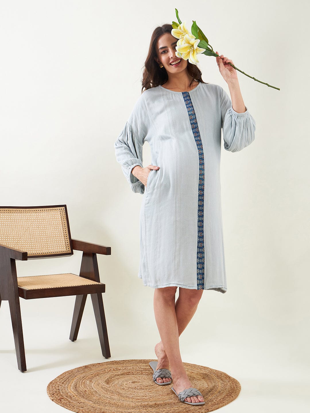 The Kaftan Company Dresses Light Green Soft Cotton Maternity Shirt Dress