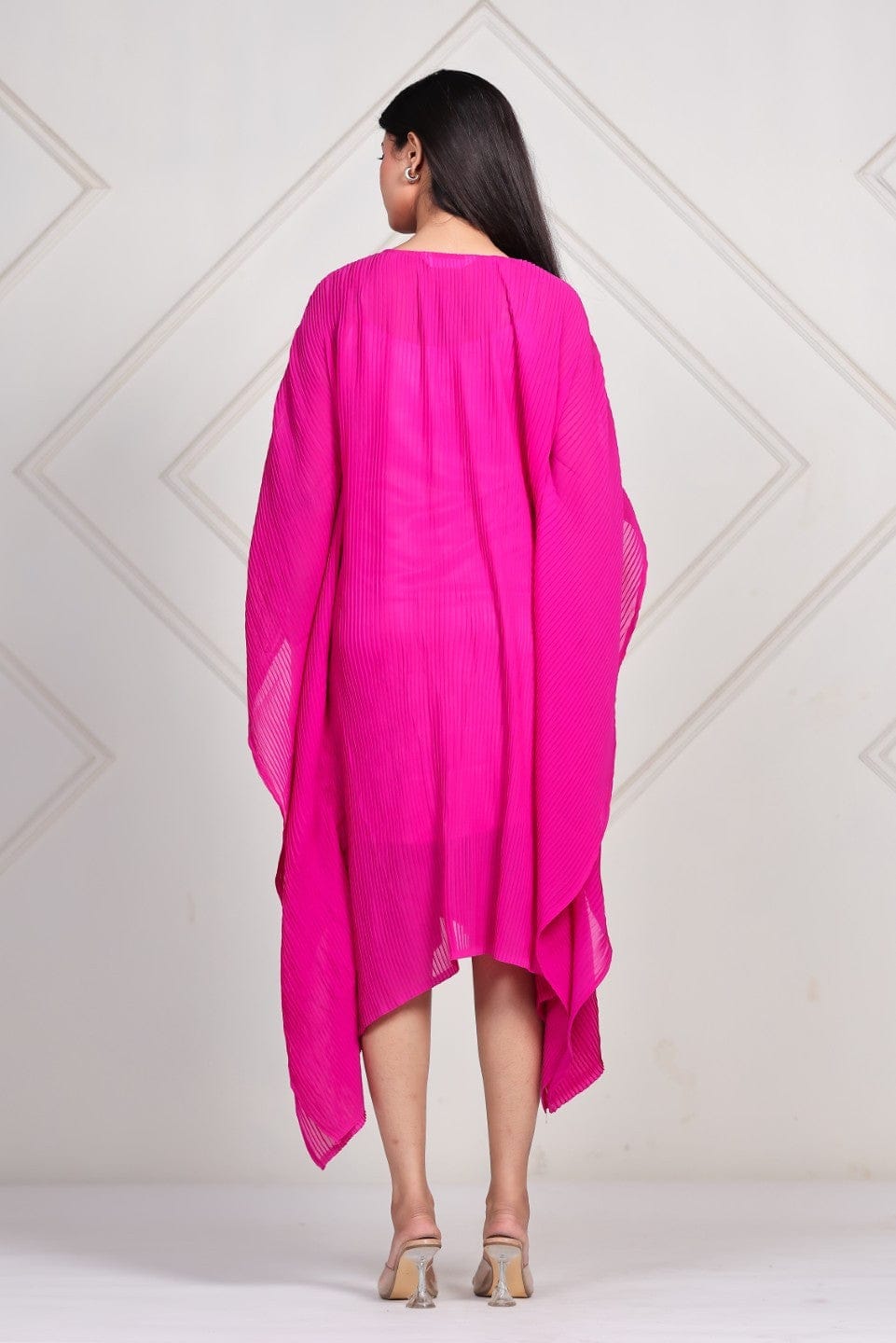 The Kaftan Company Dresses Magenta Pink Pleated Georgette Kaftan Dress