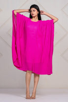 The Kaftan Company Dresses Magenta Pink Pleated Georgette Kaftan Dress