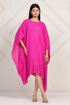 The Kaftan Company Dresses Magenta Pink Pleated Georgette Kaftan Dress