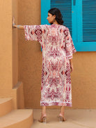 The Kaftan Company Dresses Maroon and Beige Geometric Printed Dress