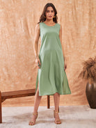 The Kaftan Company Dresses Moss Green Hand Embroidered Layered Party Dress with Slip