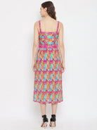 The Kaftan Company Dresses Multicolour Floral Print Crepe Midi Dress with Cutout Detail