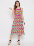 The Kaftan Company Dresses Multicolour Floral Print Crepe Midi Dress with Cutout Detail